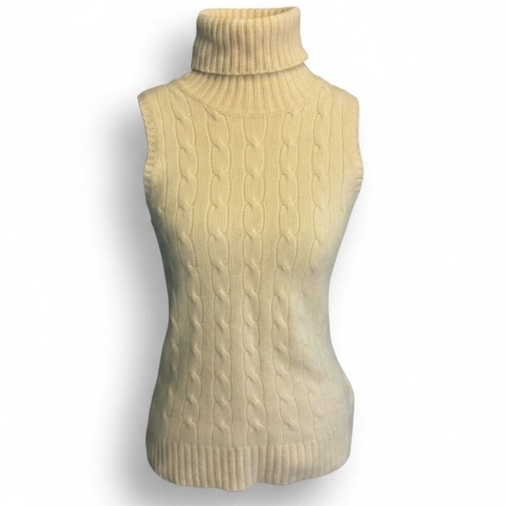 y2k Cashmere Cable Knit sleeveless Turtleneck Sweater wool Career quiet luxury M